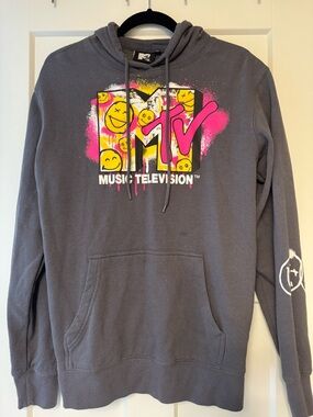 MTV Charcoal Hoodie with Neon Pink & Yellow Logo